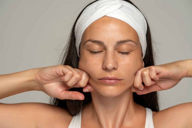 Closeup woman face massage